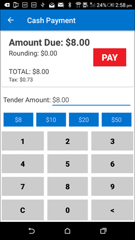 Image of app cash payment screen