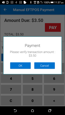 Image of app prompting for payment amount screen