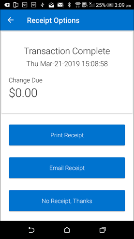 Image of the receipt options screen in app