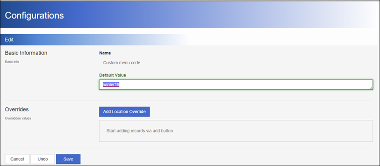 Image of Configuration for Menu Screen