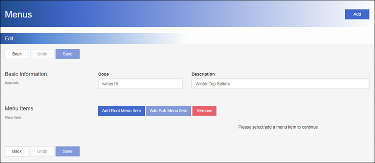 Image of Menus Add New Menu Screen