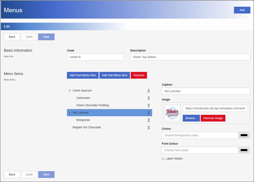 Image of Menus a Sample Menu Screen