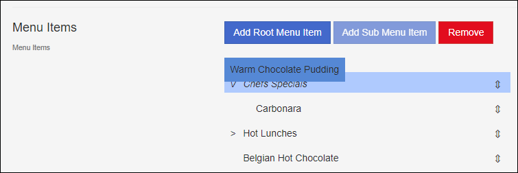 Image of Menus Move a Product into a Root Menu Screen