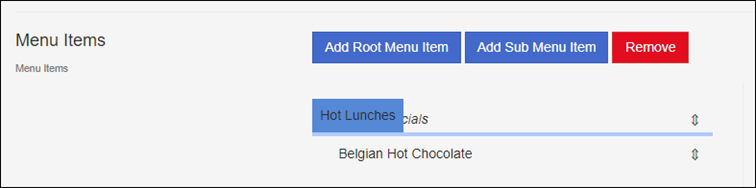 Image of Menus Reorder Root Menu Screen