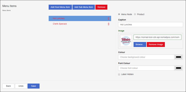 Image of Menus Add New Menu Screen