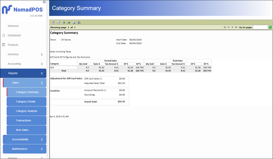 Image of a Sample Report in the NMC Screen